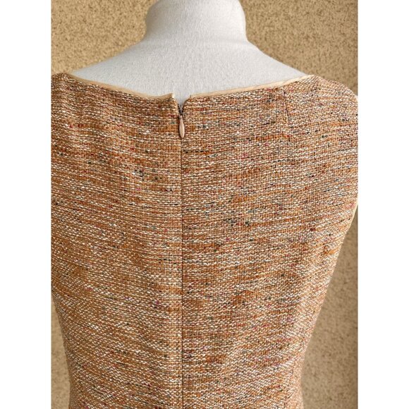 Kay Unger Classic sheath dress size 10 tweed silk lined godets sleeveless orange - Picture 8 of 11